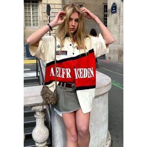 Aelfric Eden Patchwork Racing Short Sleeve Shirt Vintage NASCAR Large NWT